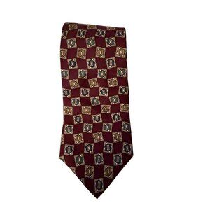 Bert Pulitzer Geometric Check Silk Necktie Burgundy Blue Gold Vintage